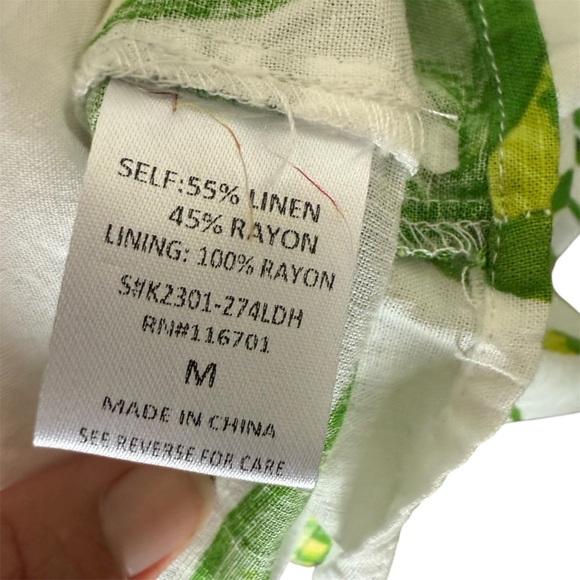 Women's Sleeveless Tropical Print Lined Linen Blend Dress Button Front Size MED - Picture 9 of 9